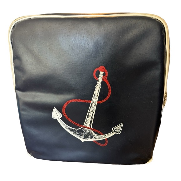 Vintage Large Navy Blue Nautical Anchor Art Sailing Thermos Picnic Set MINTY - Picture 1 of 16
